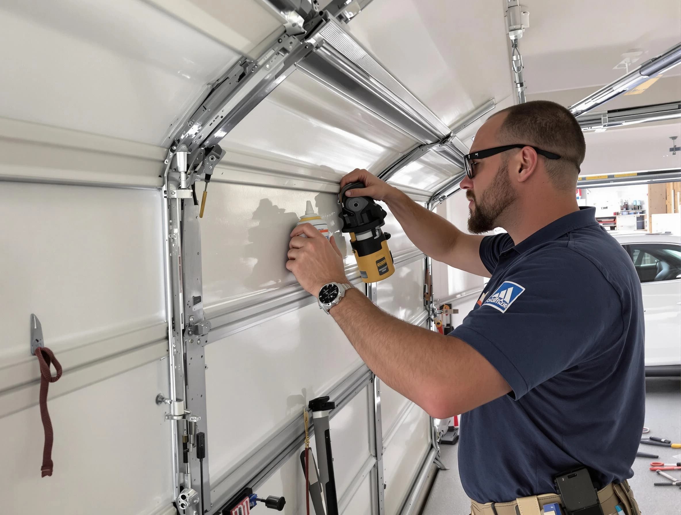 Eden Prairie Garage Door Repair technician performing comprehensive noise reduction service in Eden Prairie