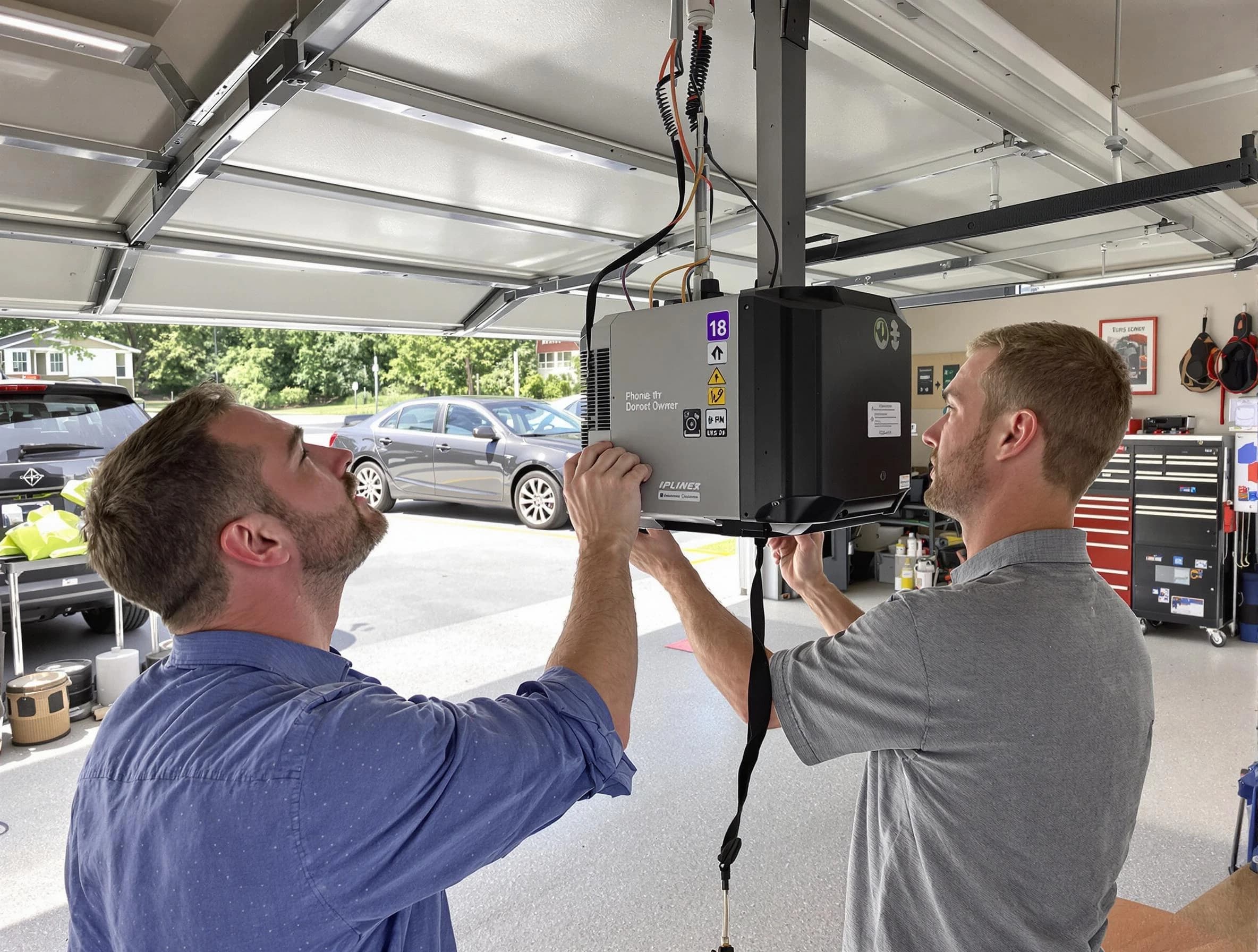 Eden Prairie Garage Door Repair technician installing garage door opener in Eden Prairie