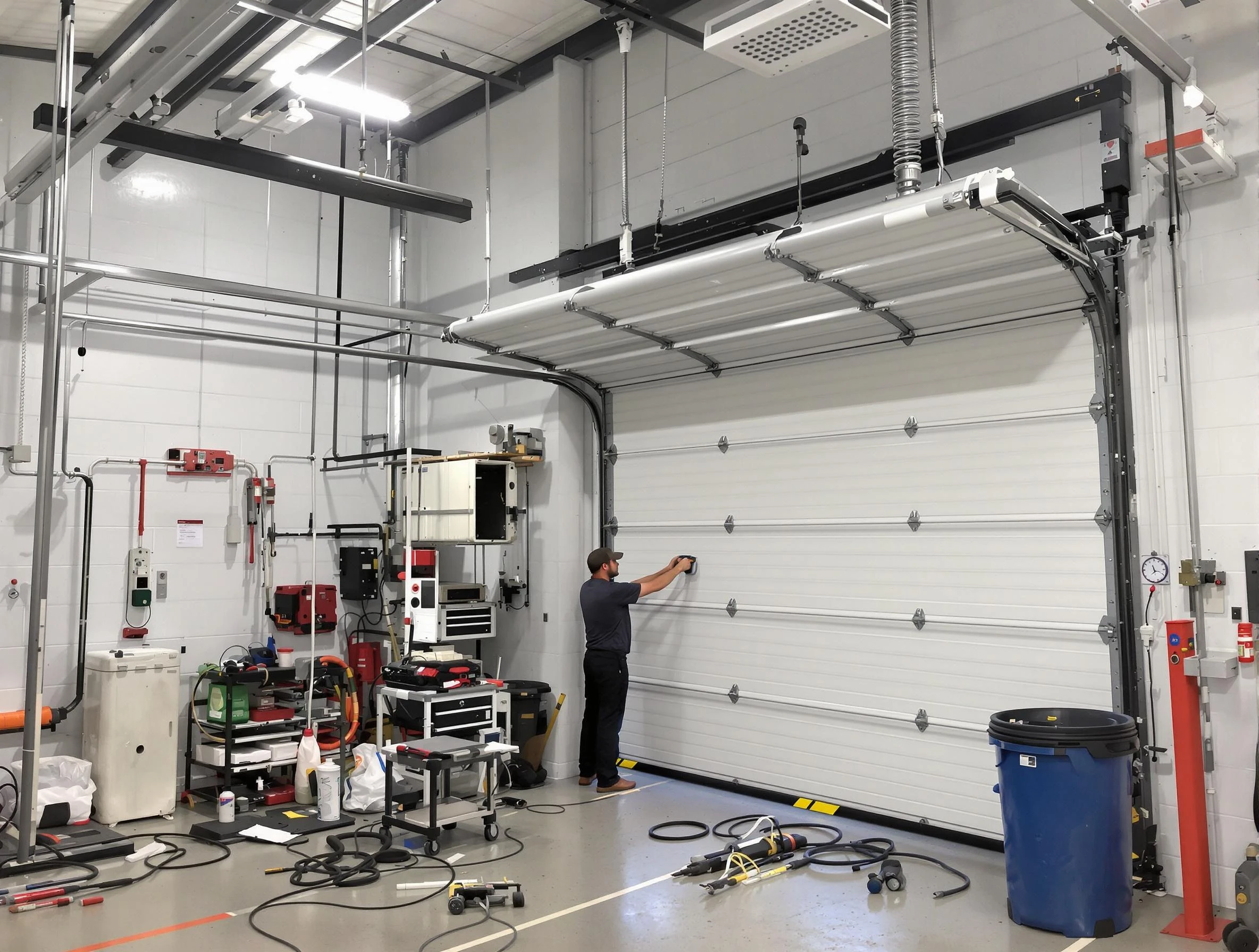 Eden Prairie Garage Door Repair certified technician performing commercial door repair at a Eden Prairie business facility