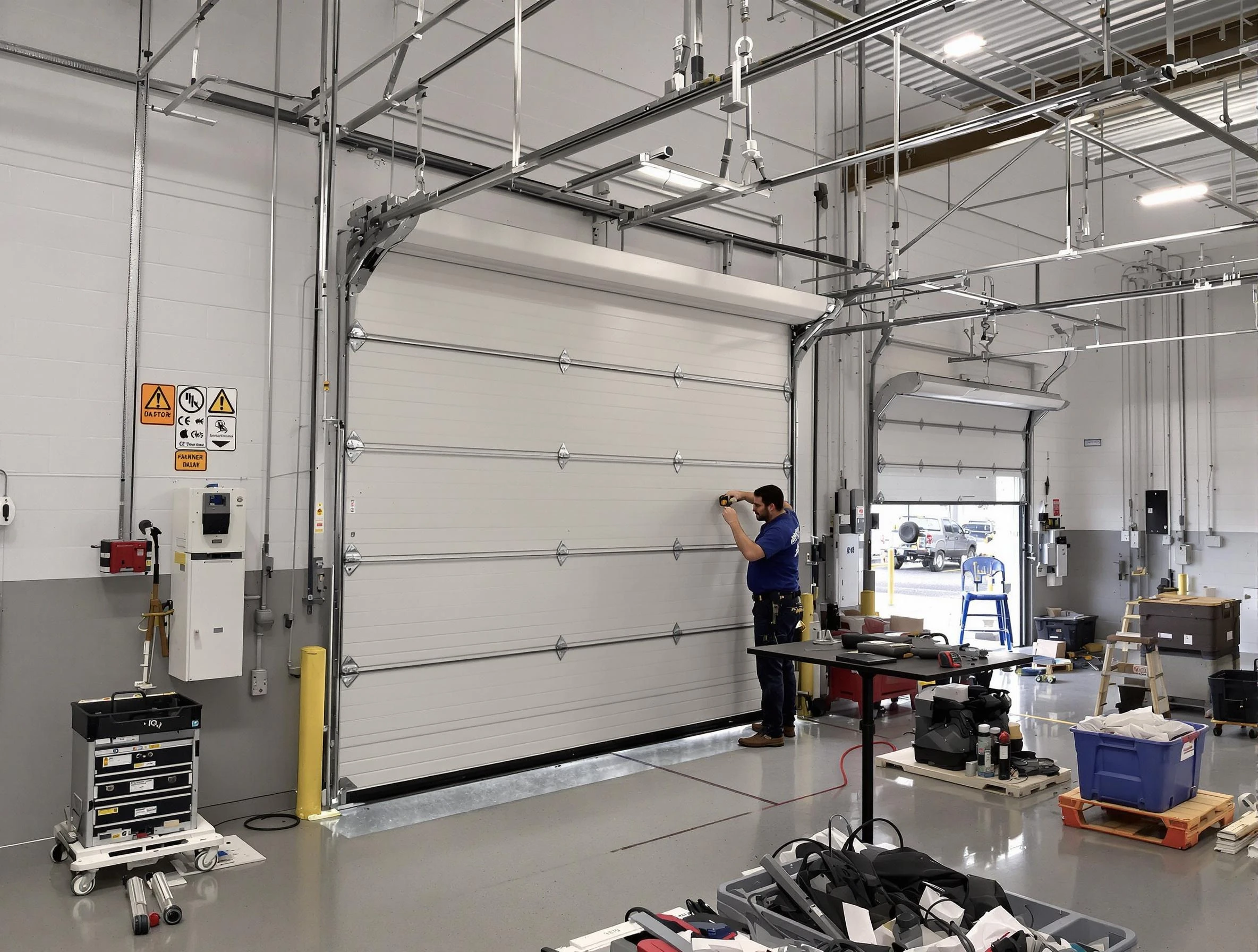 Commercial garage door repair being performed by Eden Prairie Garage Door Repair expert in Eden Prairie