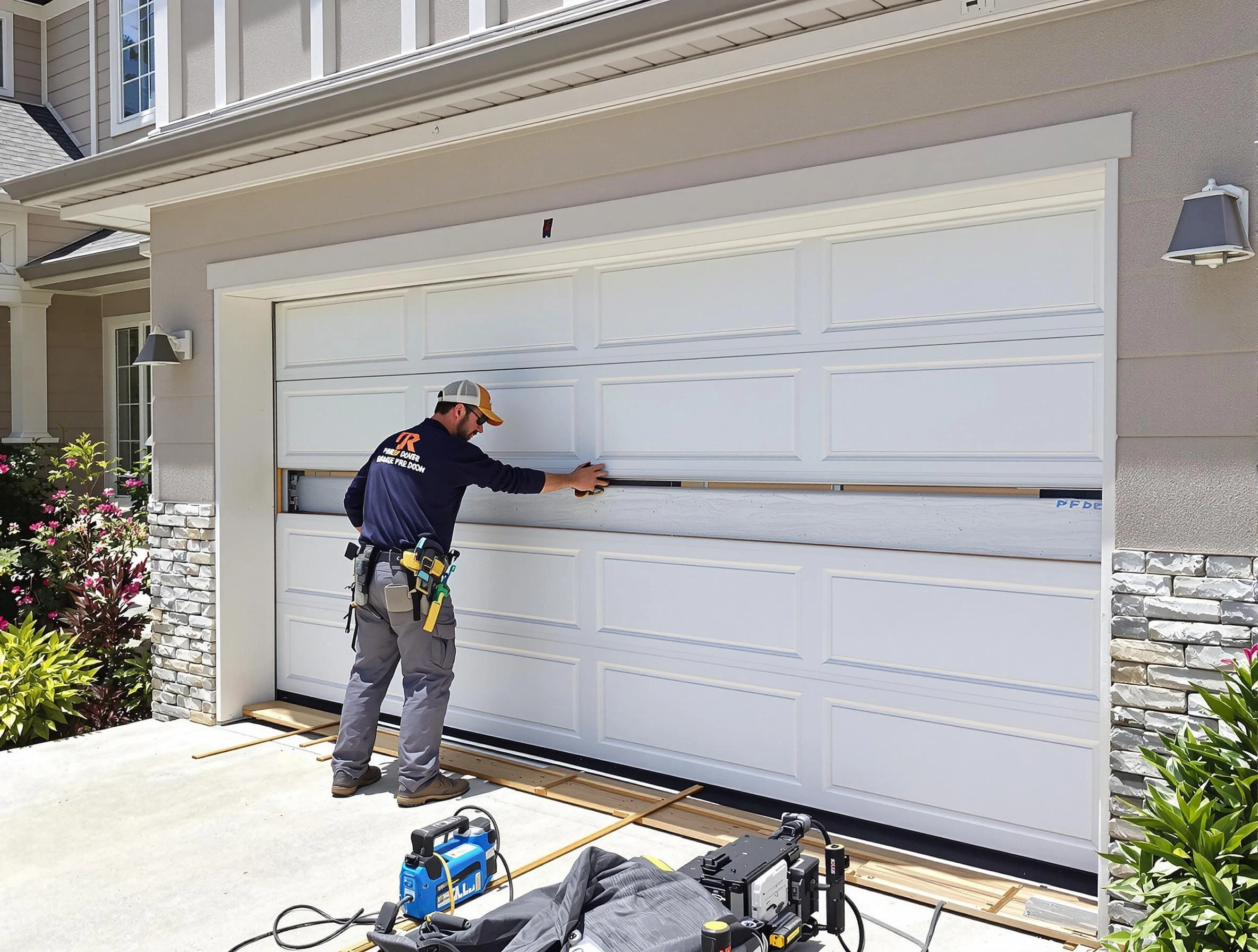 Eden Prairie Garage Door Repair team performing complete garage door replacement at Eden Prairie residence