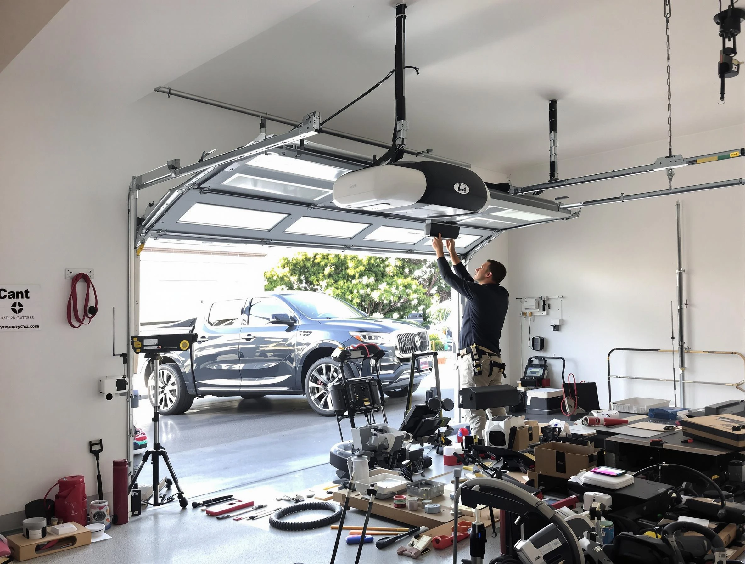 Eden Prairie Garage Door Repair specialist installing smart garage door opener system in Eden Prairie home
