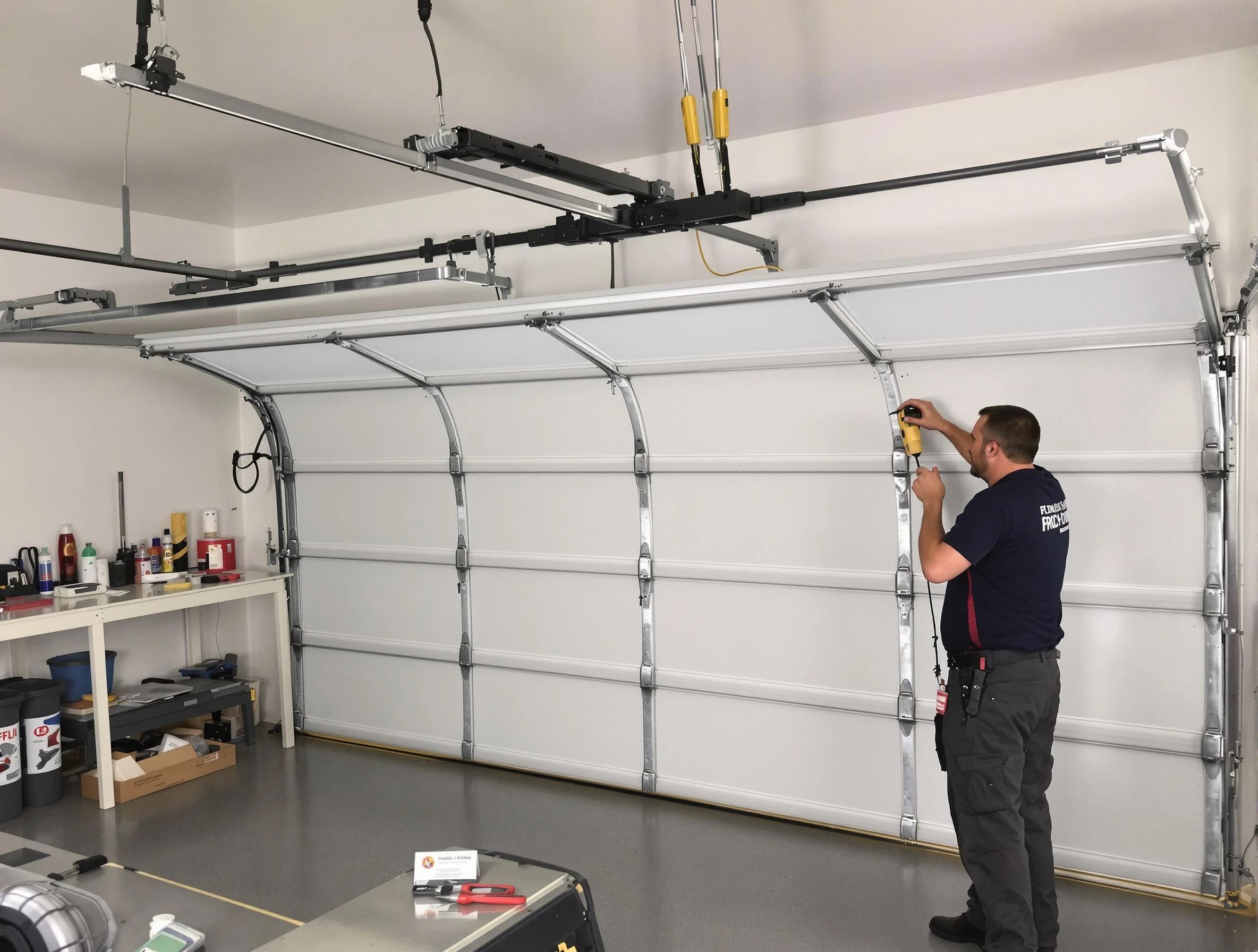 Eden Prairie Garage Door Repair certified technician performing overhead door system repair in Eden Prairie