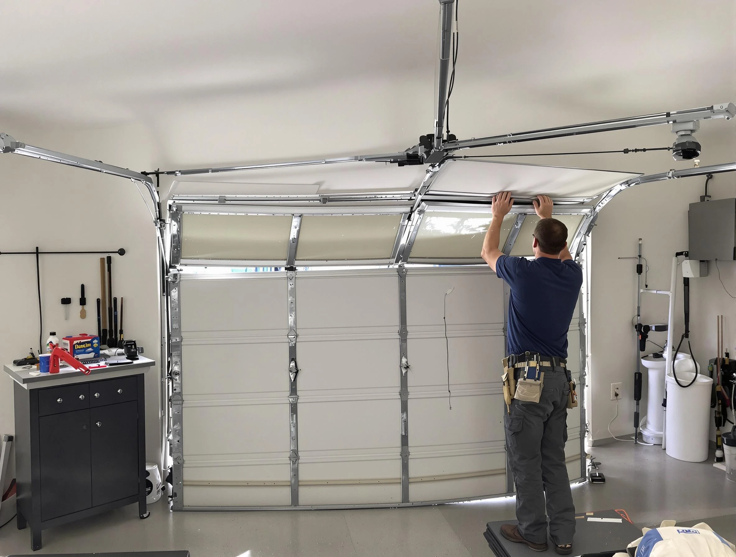 Eden Prairie Garage Door Repair specialist performing precise section replacement on Eden Prairie garage door